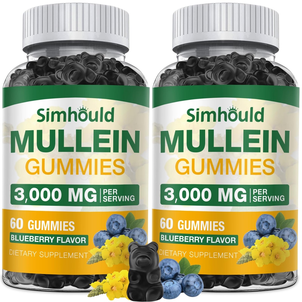 2 Pack Sugar Free 3000MG Mullein Gummies - Lung Cleanse, Mullein Leaf Extract Supplement per Respiratory, Organic Mullein Drops with Quercetin & Bromelain for Lung, Digestive Health & Immune