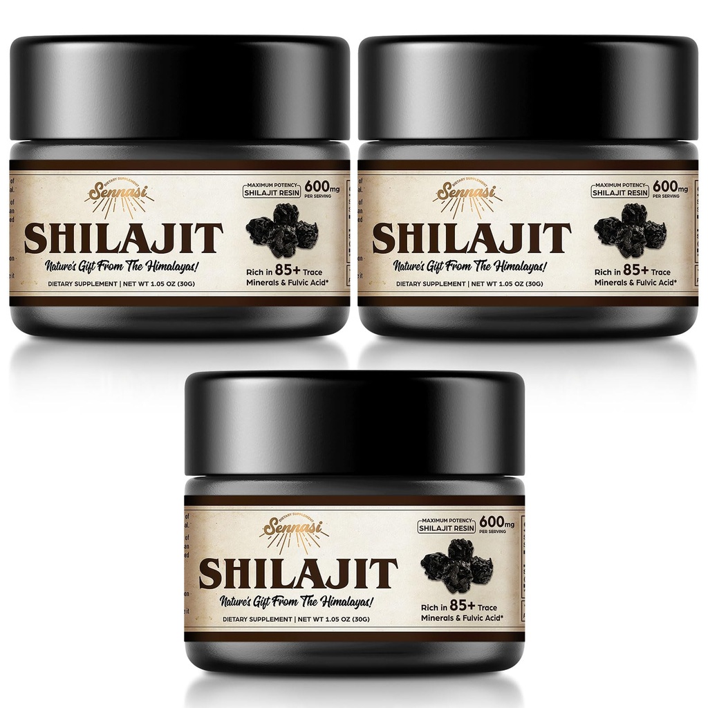 Shilajit Pure Himalayan Organic Shilajit Resina - 600mg Massima potenza naturale Shilajit Resina con 85+ Trace Minerals & Acido Fulvic per l'energia, Supporto immunitario, 30 Grammi (3 Confezione)