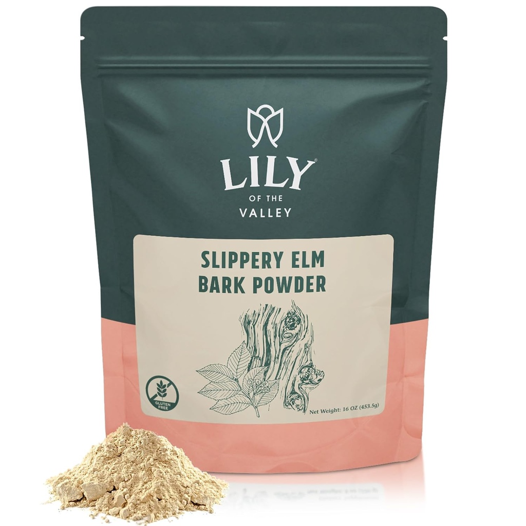 Lily della Valle Slippery Elm Bark Powder - Ulmus Rubra Powder - No Irradiated No Contaminated - Pet Friendly - Vegan & Gluten-Free - Confezionato in Pouch Resealable (16oz, 453g)