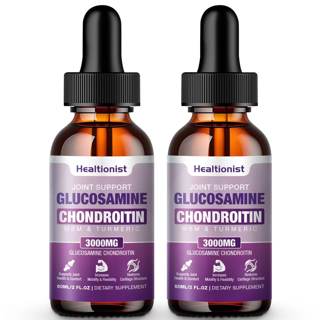 2 Imballaggio Glucosamine Chondroitin MSM Gocce liquide, supplemento di supporto congiunto per adulti uomini e donne, Quercetin Boswelia, Bromelain, supporto immunitario antiossidante (4 Fl oz)