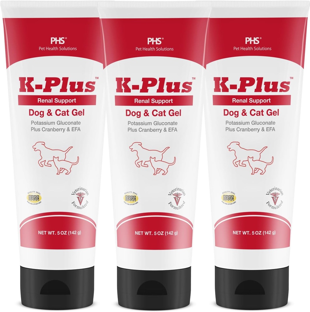 K-Plus Potassium Gluconate Gel Renale Plus Mirtillo e EPA per cani e gatti - Integratore renale approvato Veterinaria - Supporta l'equilibrio di potassio -(3 Pack)