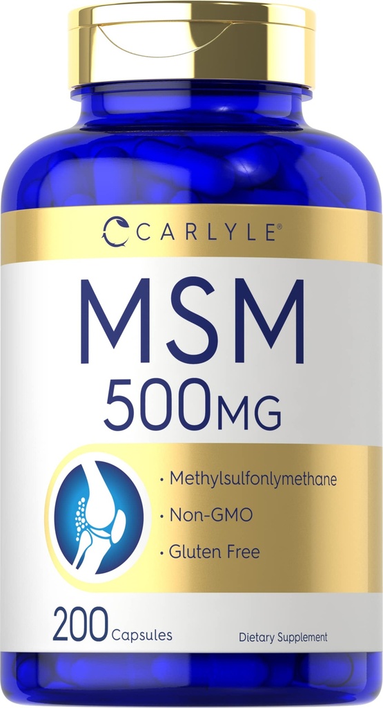 Carlyle MSM Supplemento capsule | 500mg | 200 Count | Non OGM & Gluten Formula gratuita | Methylsulfonylmethane