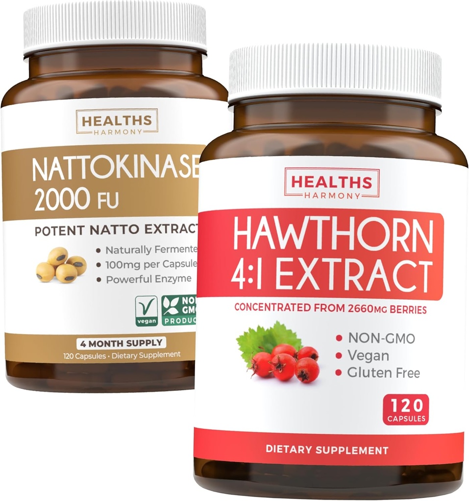 Nattokinase & Hawthorn (4-Month di alimentazione) Nattokinase Armony Berry - Nattokinase 2000 FU Potente Soia naturale Fermentata (4-Month di alimentazione) & Hawthorn Berry 4:1 di estratto - Vegan e non OGM