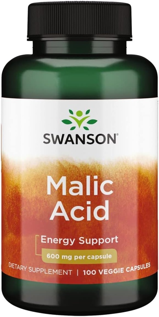 Swanson acido malico - integratore naturale Promuovere la produzione di energia cellulare - Supplemento Formula per aiutare Nourish '&' Energizza i muscoli - (100 capsule vegetali, 600 mg ciascuno)