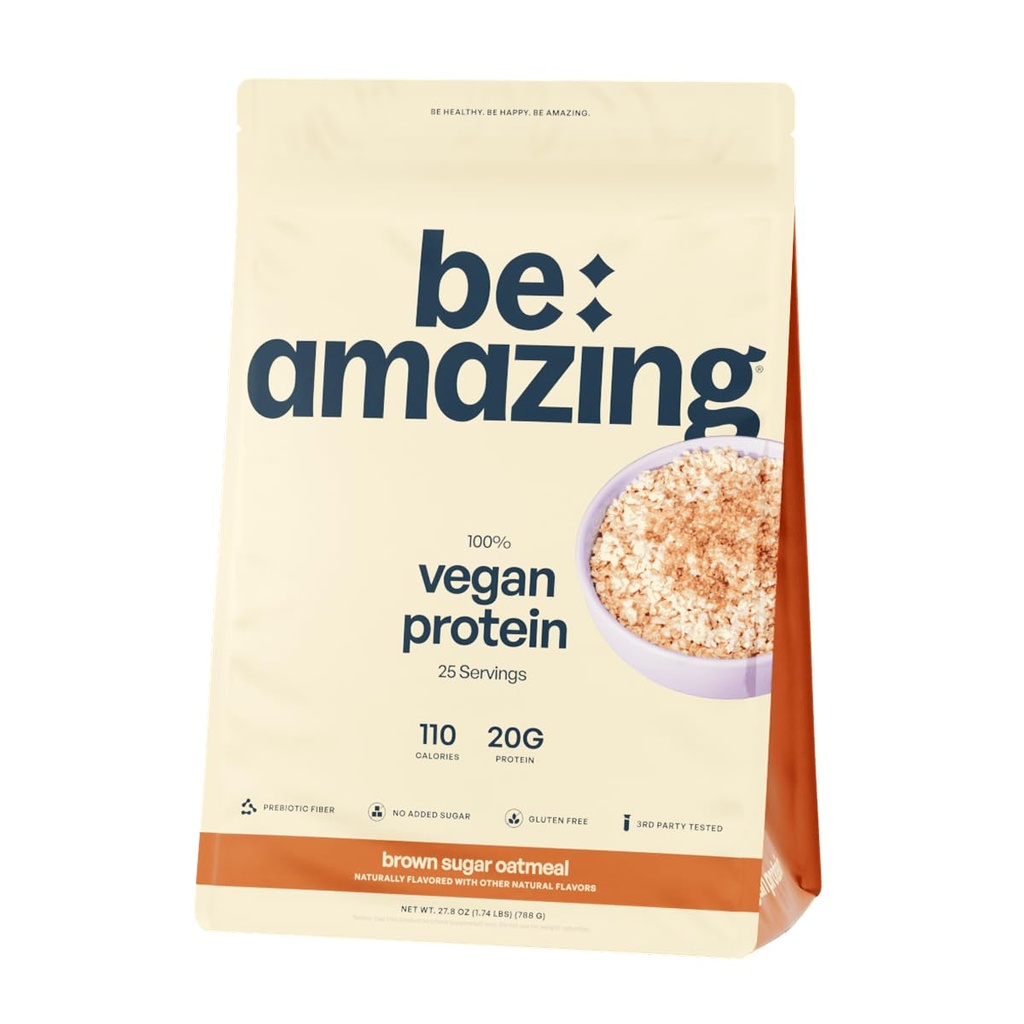 BE AMAZING Vegan Protein Powder, Brown Zucchero Oatmeal, 20g Proteine a base di piante con fibra prebiotica, Carbo basso, Latticini e Gluten Free Shake Mix, Non Aggiunto Zucchero, 29.3 oz, 25 Serve