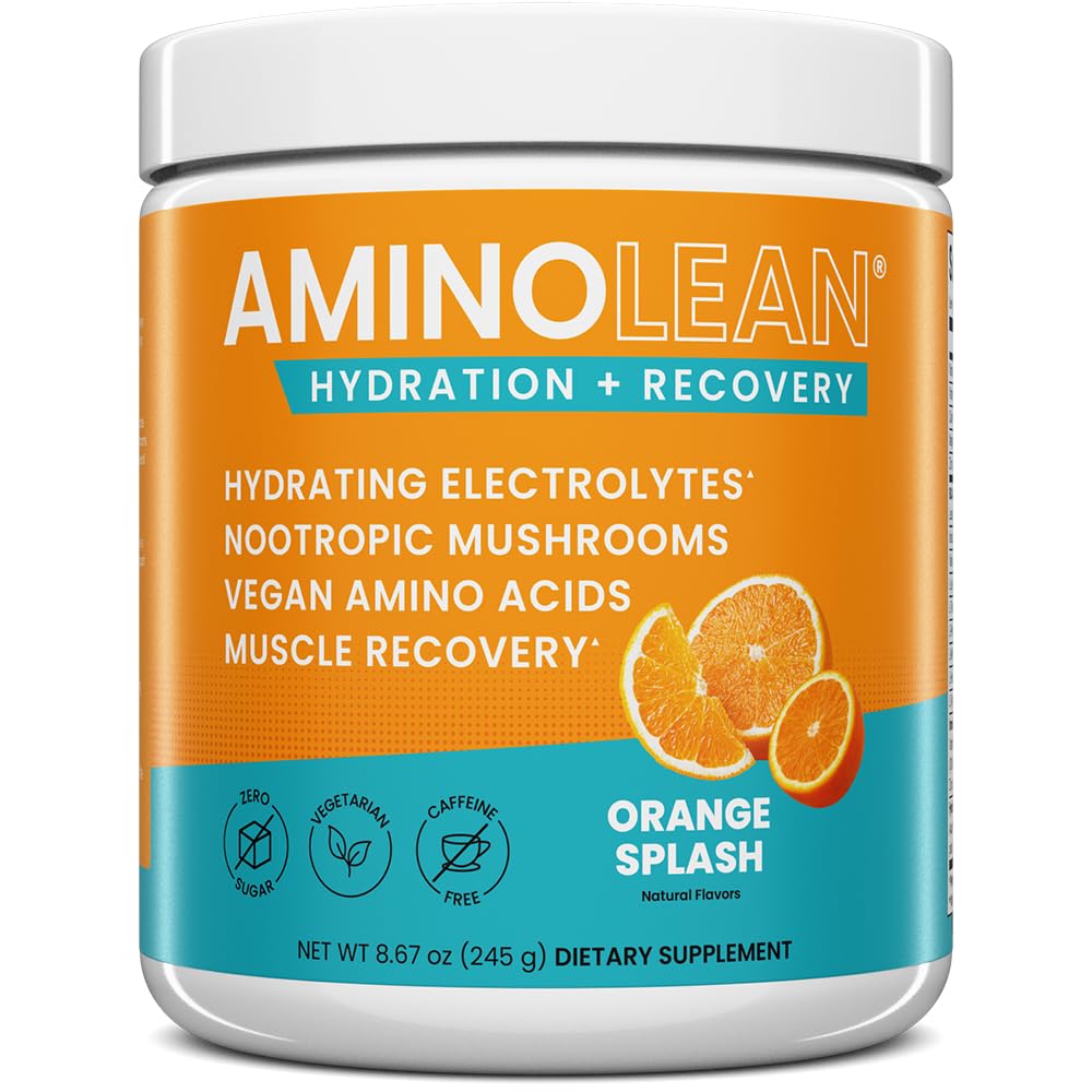 Bevanda di polvere e recupero dell'elettrolita dell'idratazione di AminoLean con minerali marini, funghi nootropici e aminoacidi vegani, BCAAs + EAA per la costruzione del muscolo di allenamento post, Splash arancione