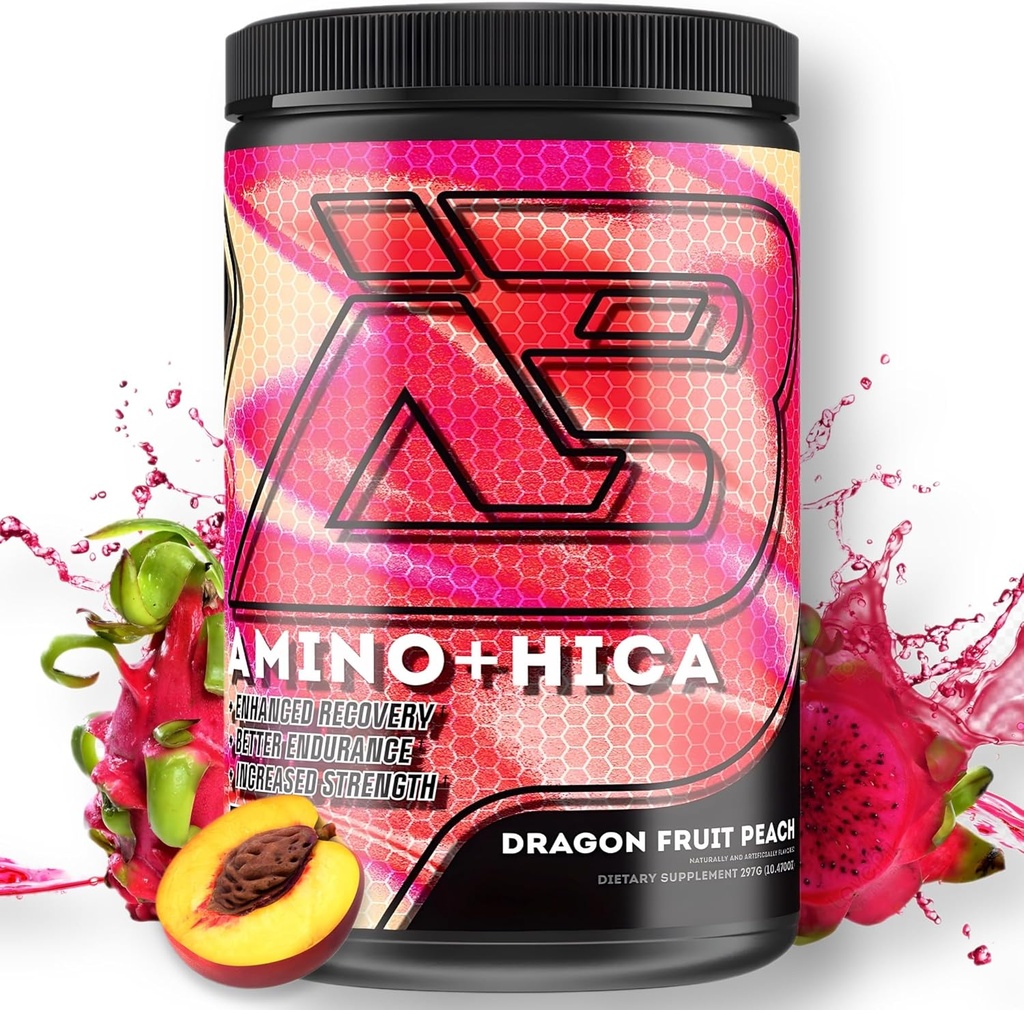 Amino + HICA EAA Supplemento | Maggiore recupero, migliore resistenza, maggiore resistenza, energia, idratazione | Bcaa, elettroliti, leucina, polvere, 30 Serve (Dragon Fruit Peach)