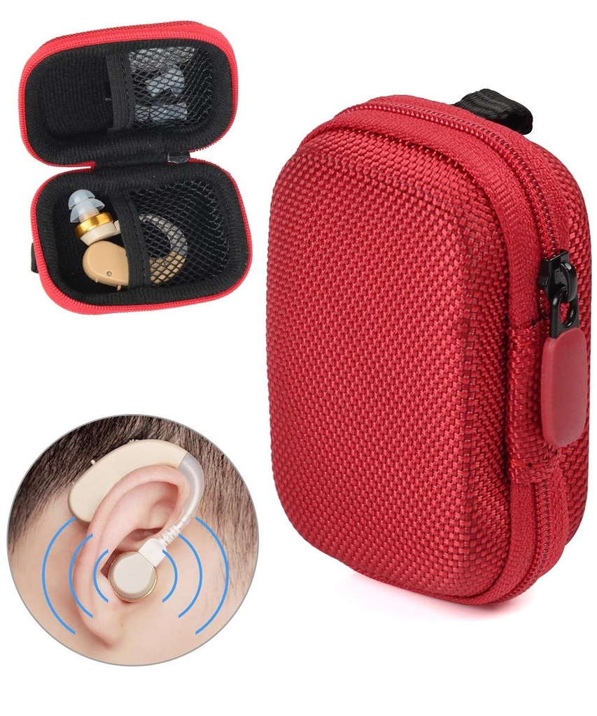 Progettato Custodia protettiva per apparecchi acustici, Amplificatore acustico, Amplificatore sonoro personale, Dispositivo uditivo, Dispositivo di ascolto, Strong Mini Case con tasca in rete, Design universale