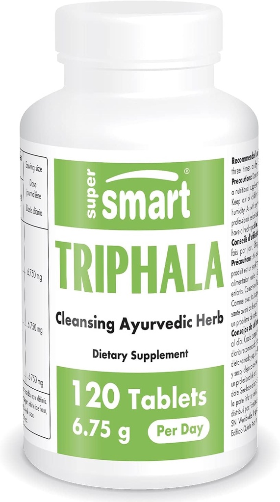 Supersmart - Triphala 6.75 g Per Serving - con Amla, Behada & Harada - Pulitore interno per digestione - Natural Detox Supplement | Non OGM & Gluten Free - 120 Capsule Vegetariani
