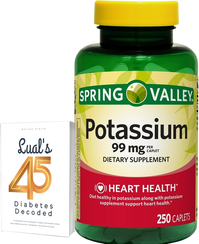 Capelli di supplemento dietetico del cuore di potassio della valle di primavera, 99 mg, 250 conte, Bundle di glucosio di potassio con 45 diabeti di Lual decodificato