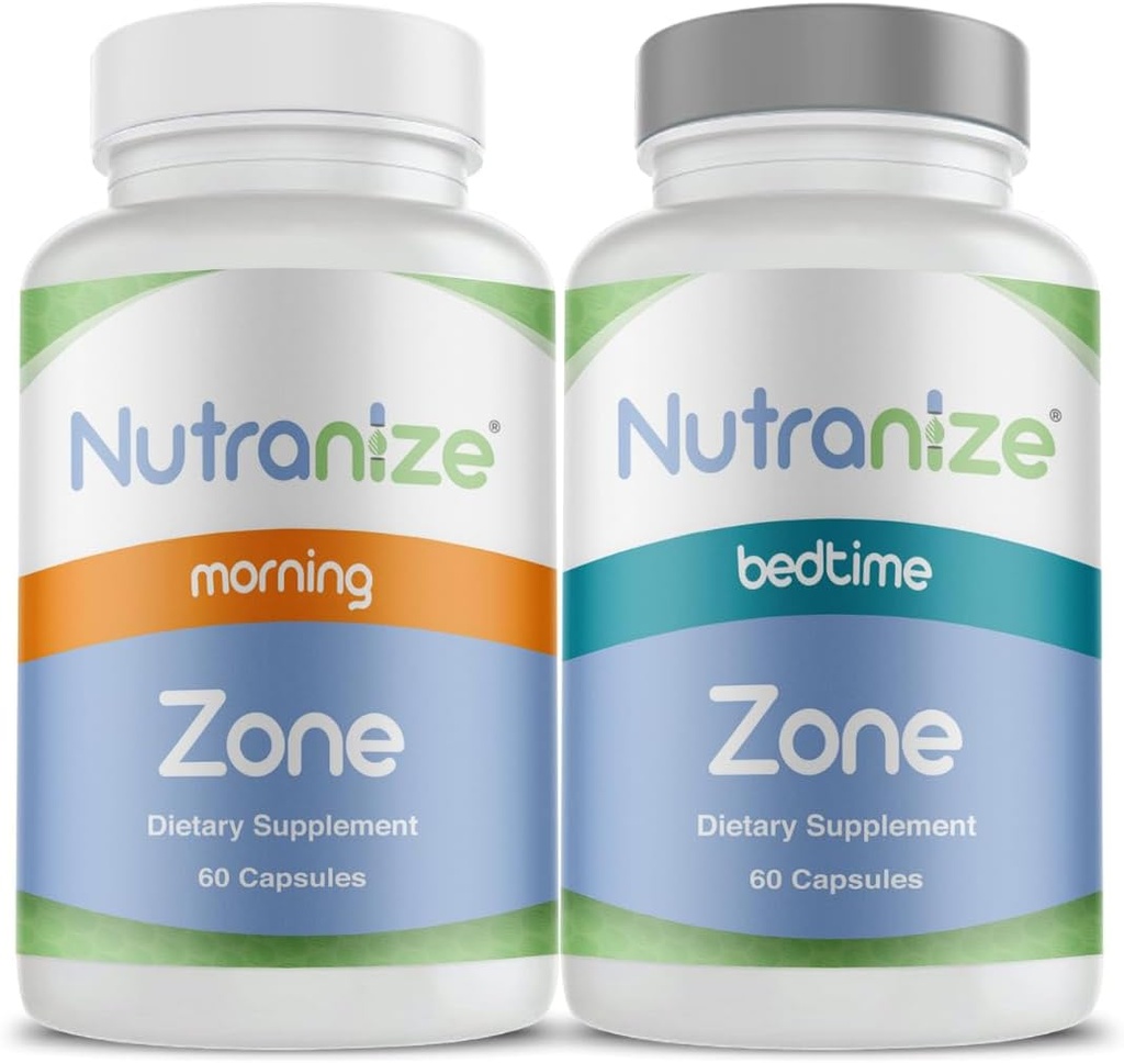 Nutranize Zone Twin-Pack Supplement System - Pharmacist-Designed Morning & Bedtime Capsules con Magnesium Glycinate, Vitamina D3, K2 MK7, Methylfolate, Chromium, Melatonin - 30 Day Supply (120 Count)