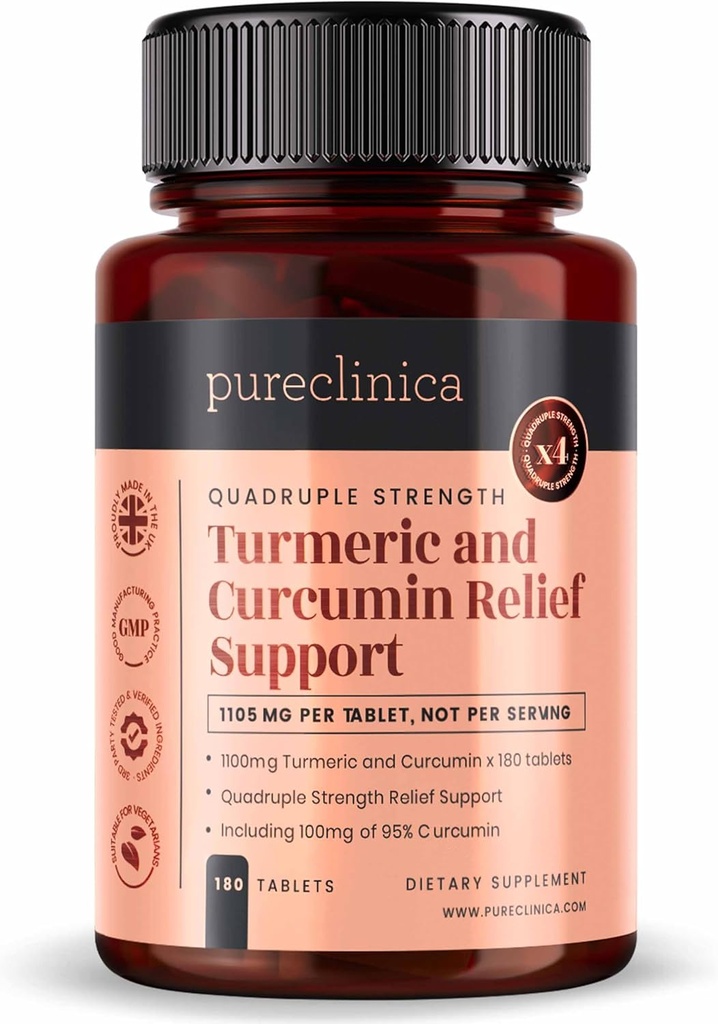 1100mg curcuma e curcumina x 180 compresse - 6 mesi di alimentazione - w/95% curcumina & 5mg Black Pepper Extract