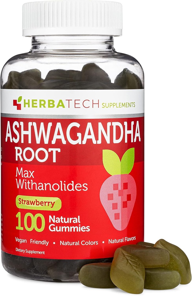 Ashwagandha Gummies per gli uomini e le donne - Più forte 1.500mg Formula (100 Gummies) 3% Withanolides Cortisol Blocker per il sollievo, la calma e il relax da Herbatech Integratori