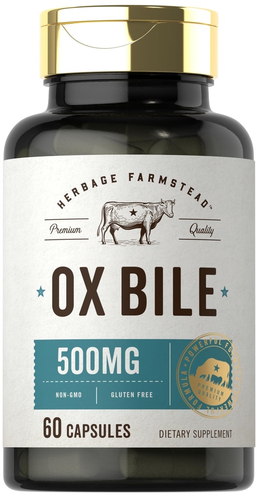 Carlyle Ox Bile Supplemento 500 mg | 60 capsule | Enzimi digestivi | Non-GMO & Gluten Free | by Herbage Farmstead