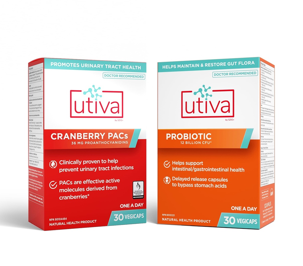 10% Bundle Utiva 36PAC Power Bundle | 30 giorni | Bundle con 36 mg PAC solubili di mirtillo (DMAC/A2) e 30B CFU Probiotic Power (Lactobacillus and Bifidobacterium Strains) | Locally Made.