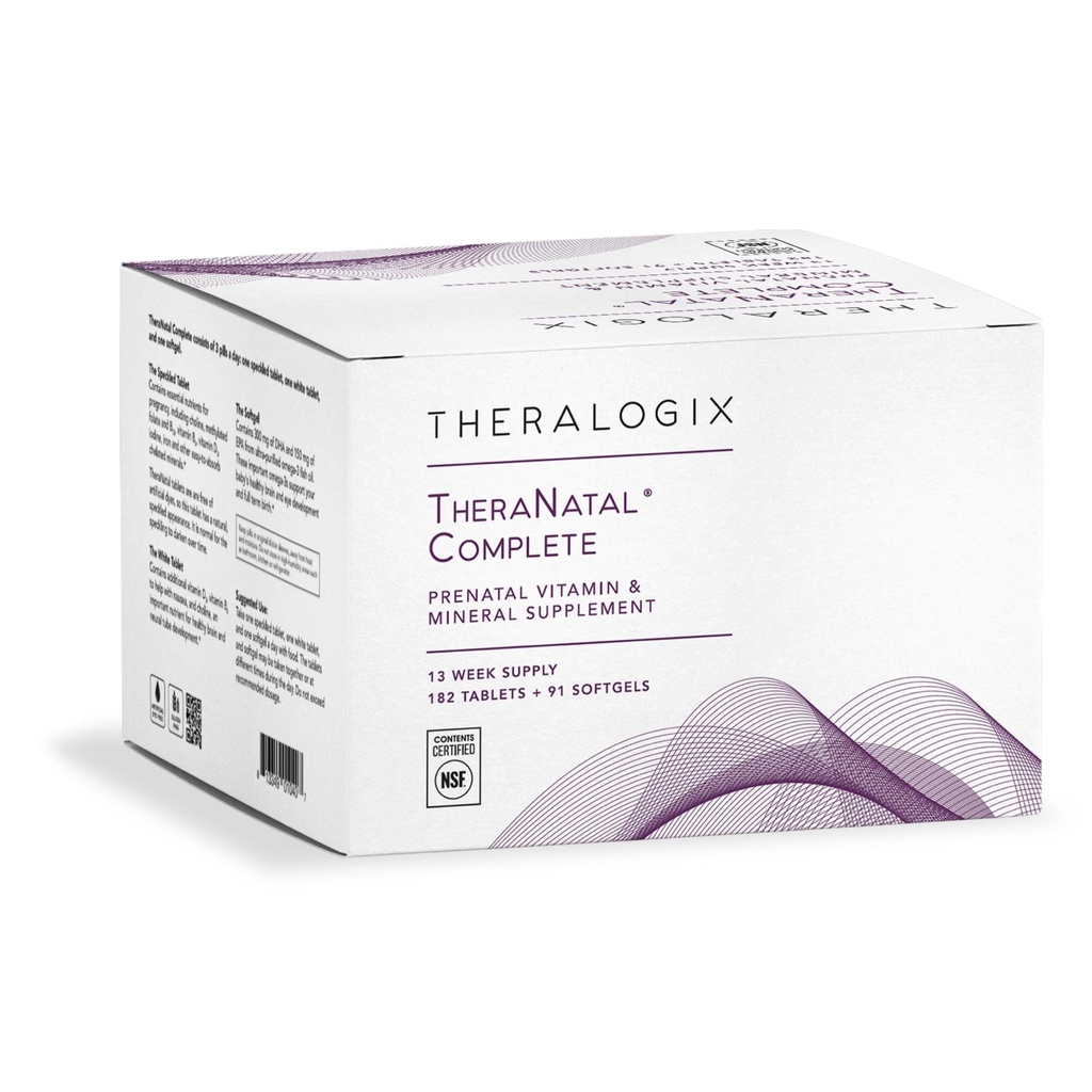 Theralogix TheraNatal Complete Prenatal Vitamin Supplement - 91-Day Supply - con DHA, Vitamina D3, Folate, Iodine, Choline, Iron, Vitamina B6 & More - Certificato NSF - 182 Compresse & 91 Softgels