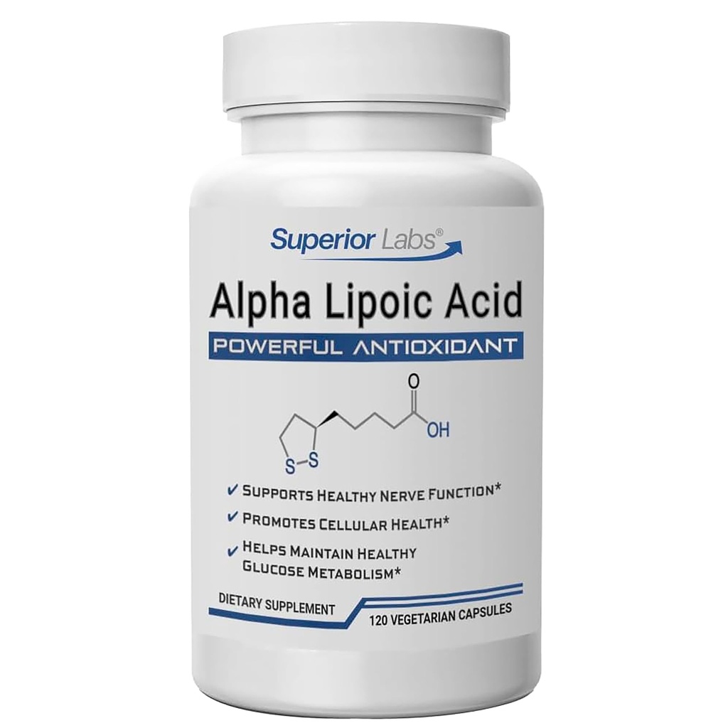 I laboratori superiori Alpha Lipoic Acid 600 mg capsule, Pure Non-OGM ALA, Alta Assorbimento, Nerve Support, Circulation sana e Nerve Response, Antiossidante di invecchiamento sano, 120 tappi di veg, 4-Month di alimentazione