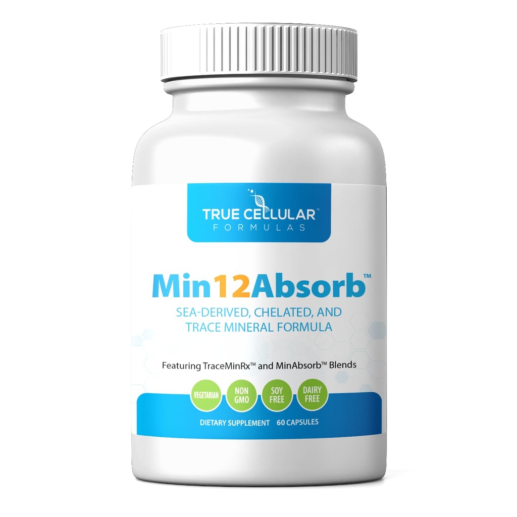 MIN12AbsorbTM Essential & Trace Mineral Complex | Soy-Free, Non OGM, Vegan, 30-Day Supply - Assorbimento potenziato per la salute cellulare e la vitalità quotidiana
