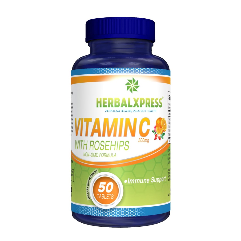 Herbalxpress Vitamina C 500mg con HIPS rosa, acido ascorbico e agrumi bioflavonoidi 50 compresse (1 vasca) - il potente Duo:- un approccio complementare per aumentare il vostro sistema immunitario.