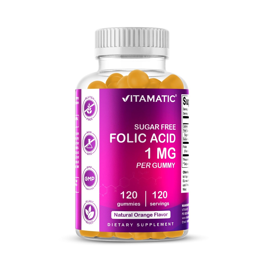 Gummie dell'acido folico vitale 1000 mcg (1 mg) - una vitamina prenatale essenziale per la mamma e il bambino - Vitamina B9-120 Vegan Gummies (1)