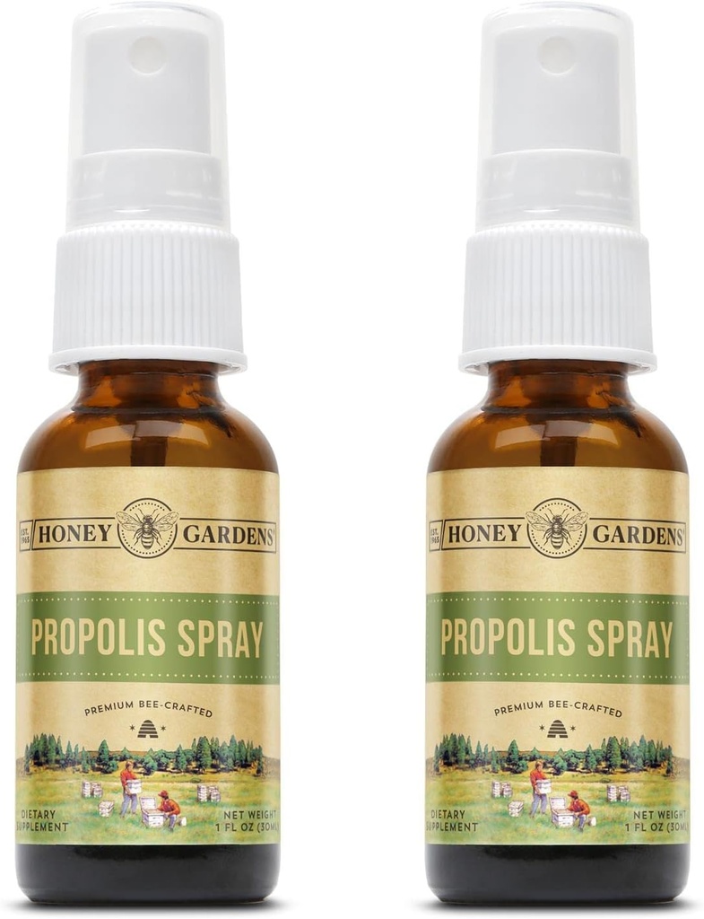 Miele Giardini Bee Propolis Throat Spray | con Apitherapy Raw Honey, Radice di liquirizia e Usnea | 50 Servings | 1 Fl Oz | Confezione di 2