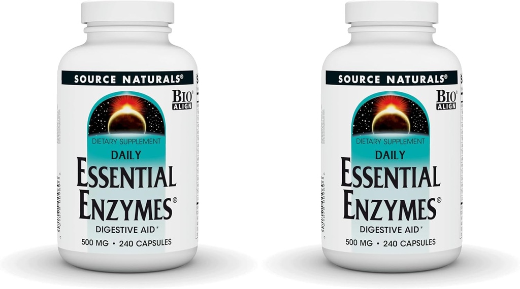 Sorgente Naturals Essential Enzymes 500mg Bio-allineato supplemento di enzima multiplo Difesa a base di erbe per la digestione, gas, costipazione & Bloating Relief - Supporta il sistema immunitario - 240 capsule (Pack of 2)
