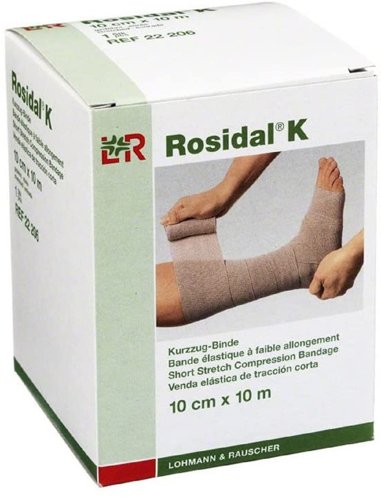Lohmann & Rauscher Rosidal K Bandage a compressione breve elastica, per l'uso nella gestione di limfedema Acute & Chronic, Edema, & Venous Insufficienza, 3,93" x 11 Yards (10cm x 10m), 1 Roll