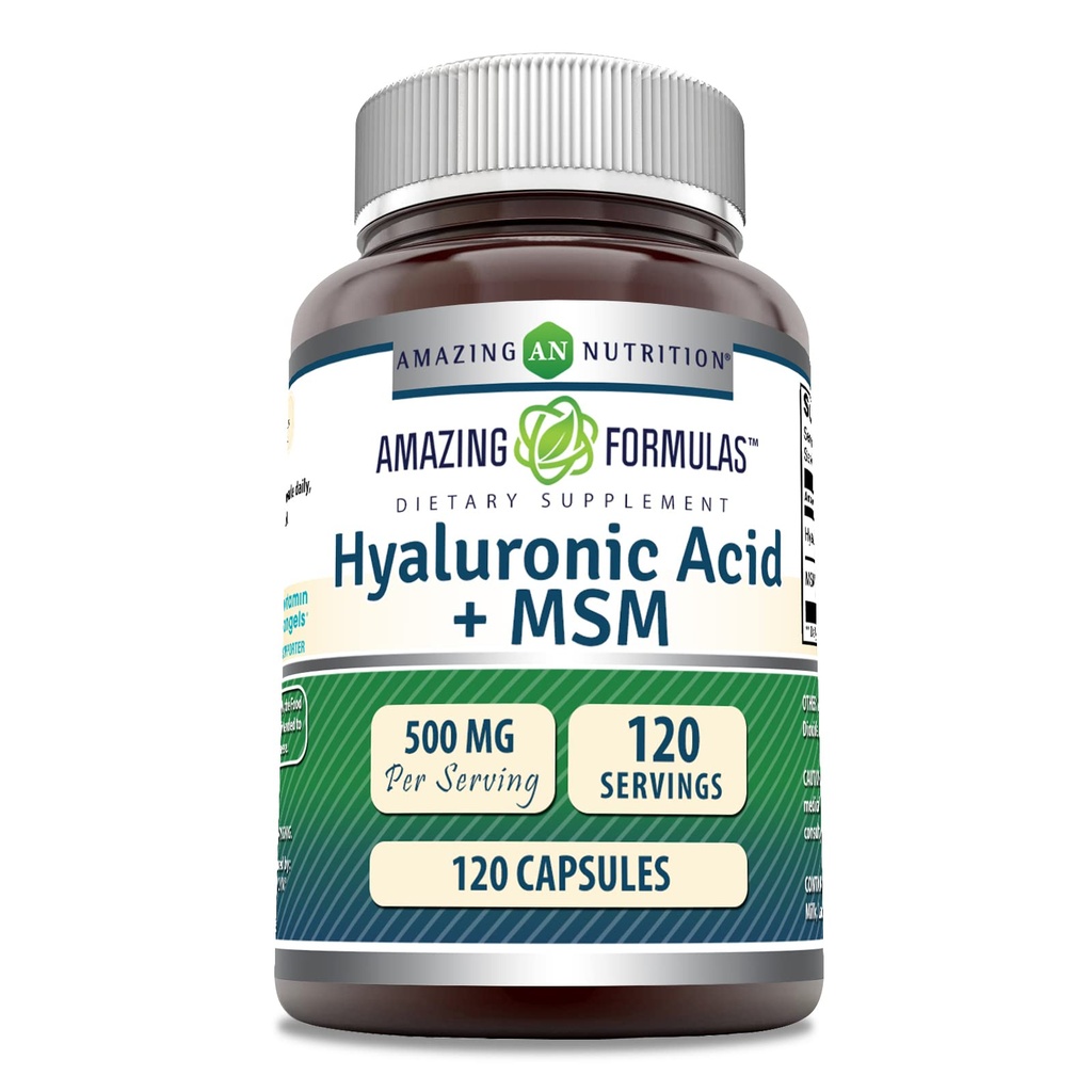 Incredibile formula Hyaluronic Acid & MSM Supplement | 500 Mg | 120 capsule | Non-GMO | Gluten-Free | Made in USA
