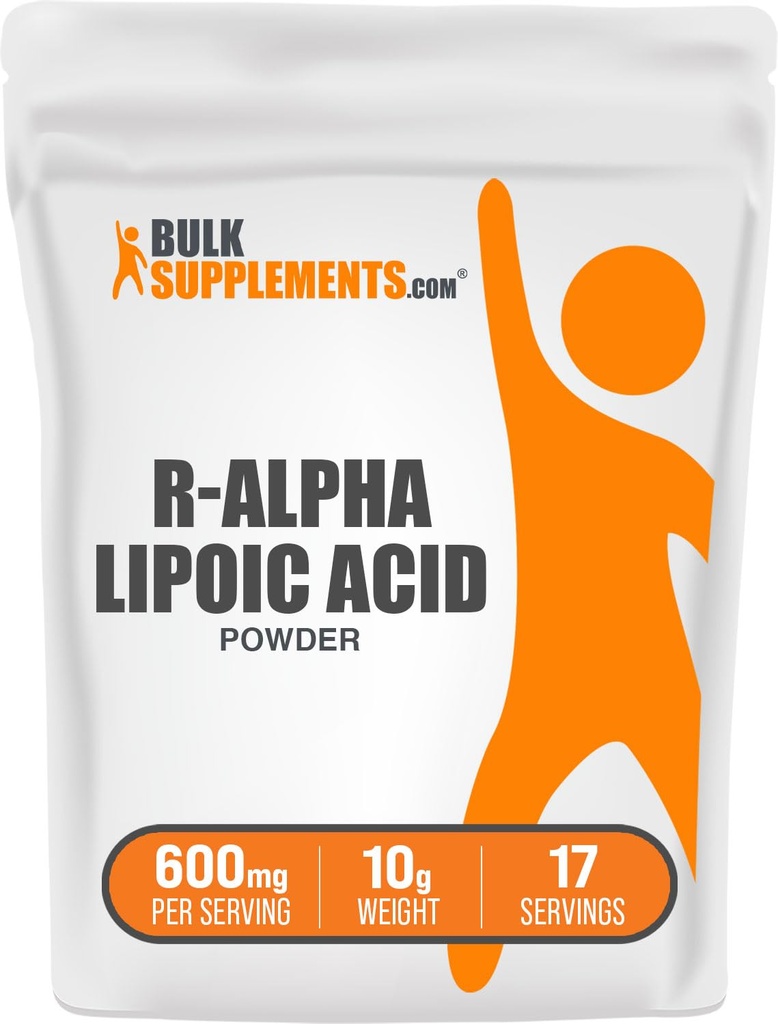 BulkSupplements.com R-Alpha Lipoic Acid Powder - R-ALA Supplemento, R Alpha Lipoic Acid 200mg - Antiossidanti Supplemento, Gluten Free, 200mg per Serving, 10g (0.35 oz) (Pacchetto di 1)