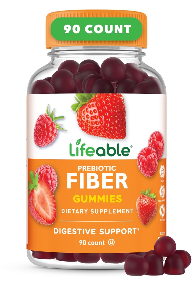 Gummies prebiotici vitali per adulti | 5g | Great Tasting Fiber Supplement Gummies | Gummies prebiotici per la salute digestiva | Gummies ad alta fibra per le donne, uomini | 90 Gummies