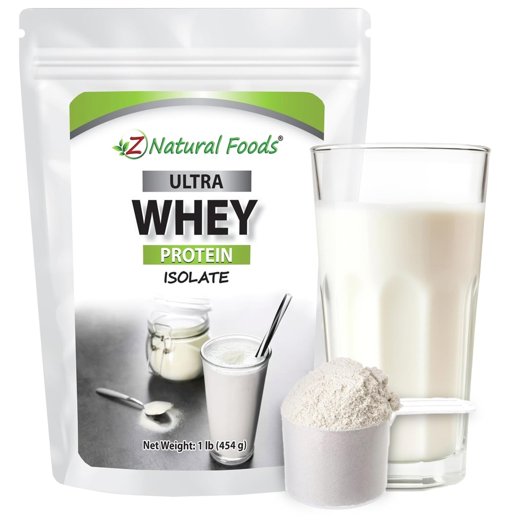 Z Natural Foods Ultra Whey Protein Isolate Powder - Polvere di proteine del siero puro, non aromatizzata, non zuccherata - Flavorless Isolamento del siero con proteine vitali per il fitness, Nutrizione sportiva, Supporto immunitario, 1 lb