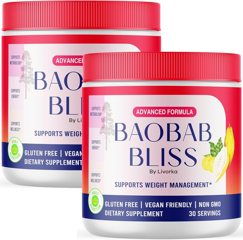 LIVORKA Baobab Bliss, Tutti Natural Fiber Organic Fruit Powder Supplement, 60 Serve per 2 Mesi (Pack of 2)