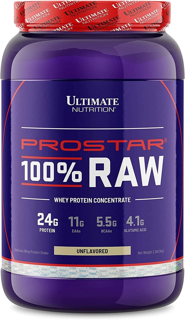 Ultimate Nutrition RAW Polvere di concentrato di proteine del siero di latte con nessun ingredienti aggiunti o aromi – 24 grammi di proteine che servono con 5.5 grammi di BCAA, 2.2 Pound, non aromatizzati