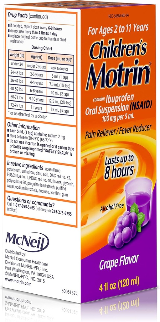 Aroma Orale Sospensione Motrin - 4 oz, Confezione da 4