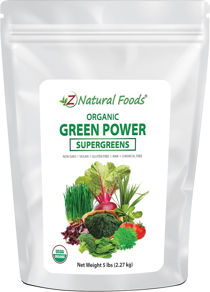 Z Cibi Naturali Greens Polvere Superfood - Orzo Grass, Wheatgrass, Spirulina, Spinaci, Broccoli, Alfalfa Leaf, Radice di barbabietola, Pomodoro, Dulse & Moringa - Glutine Vegan Raw Free - 5lbs