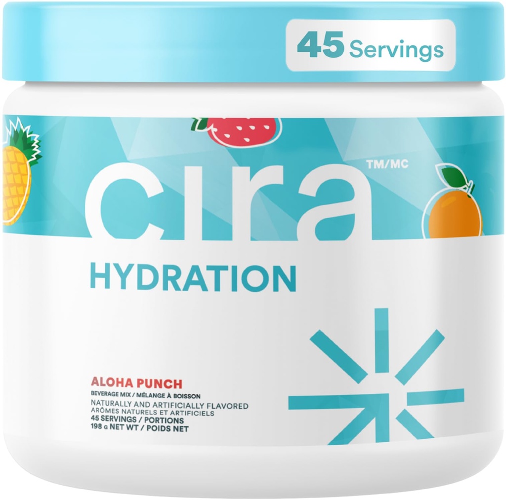 Cira Hydration Powder (45 Servings) - Miscela di bevanda elettrolita con sale himalayano per la disidratazione sollievo e recupero - Punch di frutta