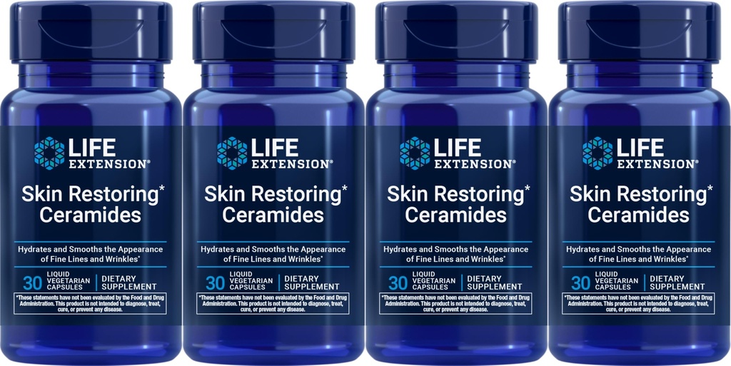 Ristorazione della pelle di Estensione della vita Ceramides, 30 capsule vegetariane liquide (Pack of 4)