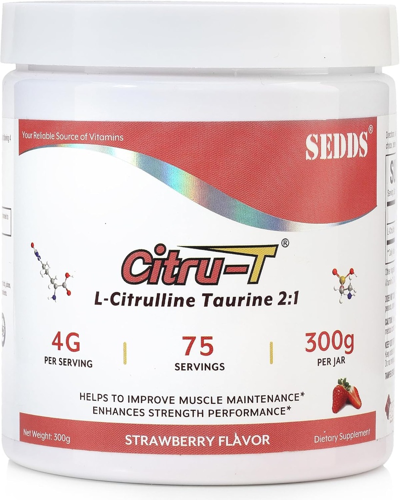 Taurina L-citrullina aromatizzata alla fragola 2:1, polvere di citrullina L, polvere taurina vegana non aromatizzata, nutrizione sportiva pre-allenamento per gli uomini e le donne, 1 Pound di polvere ogni canna