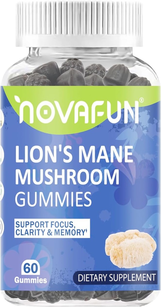 Gummies Mane Mushroom Lion – 1000mg per il supporto Focus & Cognitive, senza glutine e senza glutine, aroma di bacche miste, 60 Count