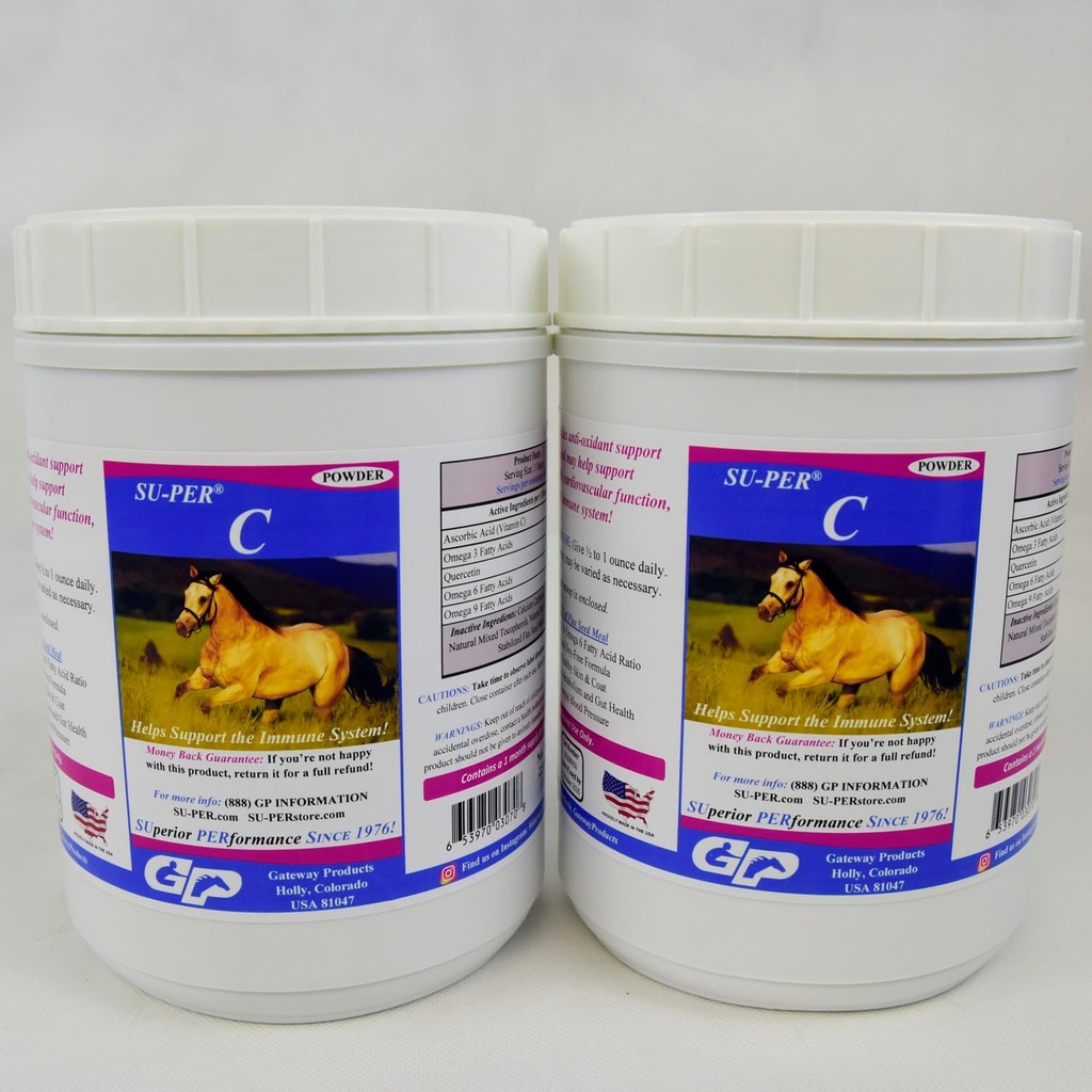 SU-PER C Vitamina C per cavalli - Equine Antiossidante & Integratore di supporto immunitario - Integratore di vitamine e minerali per cavalli - 2.5 Pounds, (2 Pack)