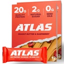 Atlas Protein Bar, 20g Protein, 1g Zucchero, Ingredienti puliti, Gluten Free (Peanut Butter Raspberry, 12 conte (Pack of 2))