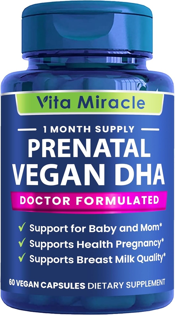 Integratori DHA Prenatali - Vegan 800mg DHA DPA Plant Based Omega 3 - Migliore per la mamma ottimale e la salute del bambino - Supporta il cervello del bambino e lo sviluppo dell'occhio Prenatale per le donne senza olio di pesce