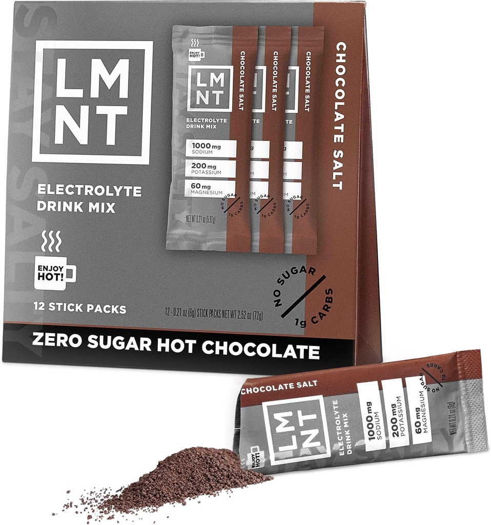 LMNT Zero Sugar Hot Chocolate o Coffee Mixer - Chocolate Salt | Drink Mix | 12-Count