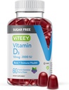 Viteey Vitamin D3 Gummies per adulti e adolescenti - 2.000 UI, 50mcg - Sugar Free, Bone, Joint & Muscle Health, Immune Boost - Vegetariano, Gelatin Free, OGM Free - Tasty Chewable Berry Gummy aromaed