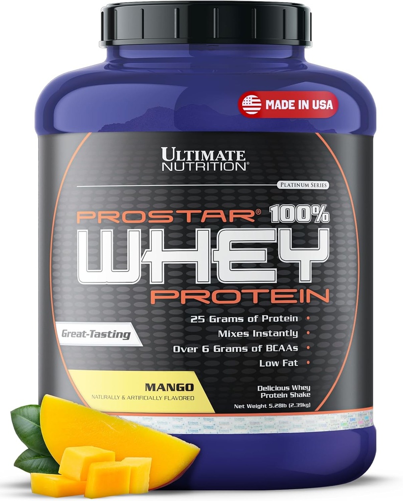 Ultimate Nutrition Prostar Whey Protein Powder Isolate, Mango - Basso Carburo, Alta Polvere Protein Shake per Muscle Gain & Recovery - Basso Sodio, Low-Fat & Keto Friendly - 5.28 lbs Tub