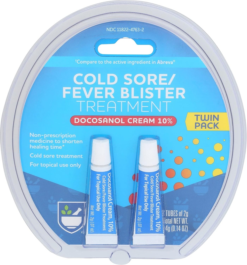Rite Aid Cold Sore Cream per Cold Sore e Fever Blister, Docosanol Cream 10%, Trattamento di Sore Freddo per Labbra per Volto, Medicina Non Prescipzione per abbreviare il tempo di guarigione, 0,07 oz - 2 Tubes