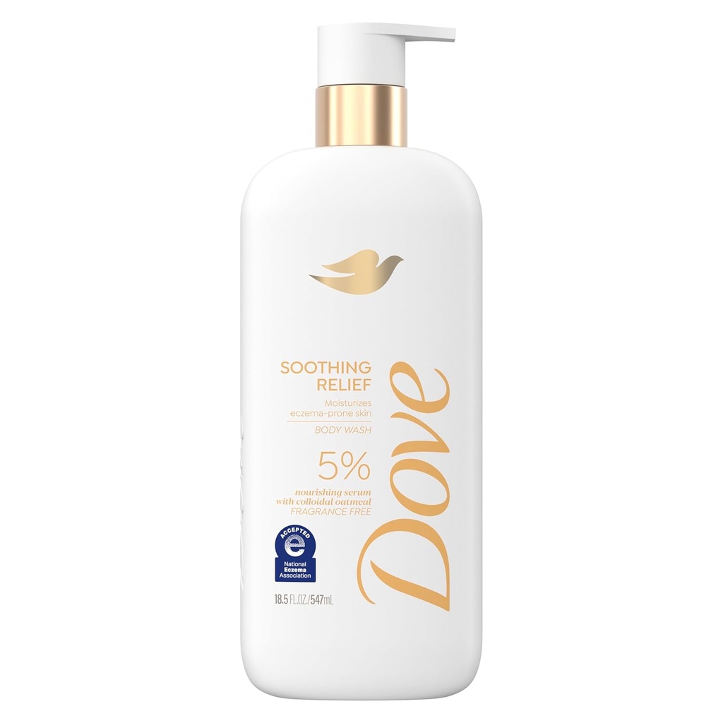 Dove Fragrance Free Body Wash Soothing Relief idrata la pelle eczema-prone 5% siero nutriente con farina colloidale 18.5 oz