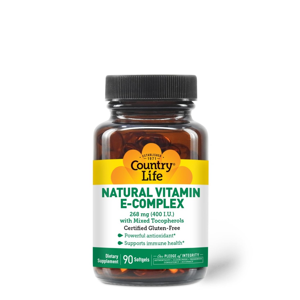 Vitamina E-Complex 400 IU – Tocoferoli Misti Naturali – Supporto Antiossidante & Immune – promuove la salute della pelle & combatte lo stress ossidativo – Certificata senza glutine – 90 Softgels