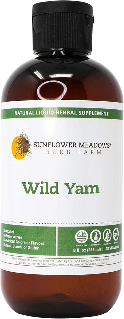 Wild Yam Liquid Herbal Supplement - 8oz- Alcohol-Free, Non OGM, Realizzato con ingredienti biologici