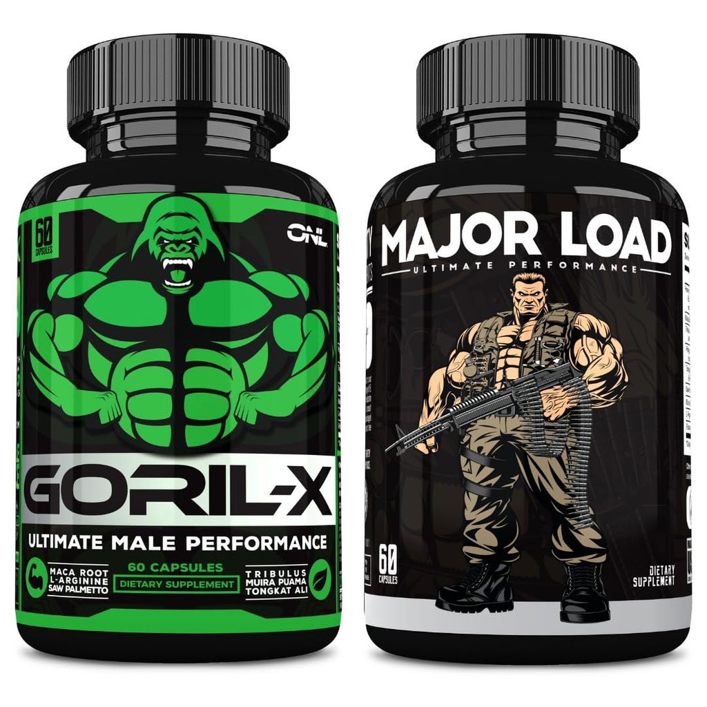 ONL Ultimate Men's Testosterone Booster Bundle - GORIL-X & Major Load Supplements | Aumentare la resistenza, Stamina e Energy | con Horny Goat Weed, Maca, Tongkat Ali, Tribulus | 120 capsule